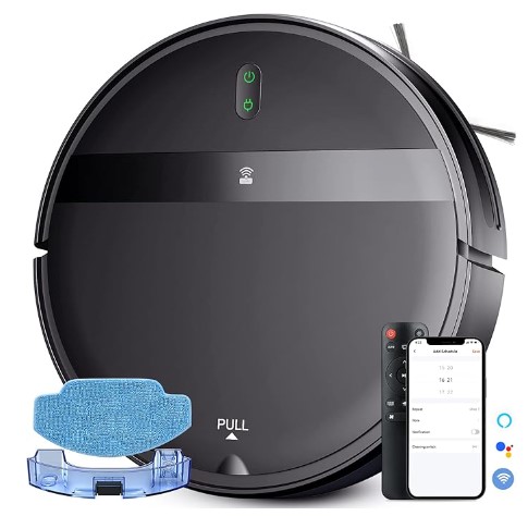 Robot Vacuum and Mop Combo - WiFi/Alexa/App Scheduling, Smart Robotic Vacuum Cleaner, Ultra-Slim & Quiet, Tangle-Free, Auto Recharge, Ideal for Pet-Friendly Homes