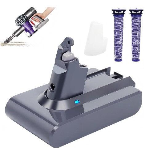 Best Replacement Batteries for Dyson V10 and V11 4 Lasica V6 Replacement Battery w/2 Filters, Compatible with Dyson V6 SV03 SV04 SV05 SV06 SV07 SV09 DC58 DC59 DC61 DC62 DC72 DC74 V6Animal, V6Absolute, V6Motorhead, V6Slim, V6 Vacuum Replacement Battery