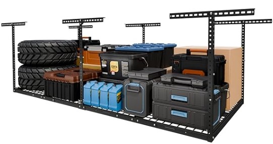 Best Heavy-Duty Overhead Racks for Garage Storage 2 FLEXIMOUNTS 4x8 Overhead Garage Storage Rack, Adjustable Organization System, Heavy-Duty Metal Ceiling Racks, 750lbs Weight Capacity, Black, Classic Series