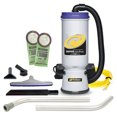 ProTeam Commercial Backpack Vacuum, Super CoachVac Vacuum Backpack with HEPA Media Filtration and Xover Multi-Surface 2-Piece Wand Tool Kit, 10 quart, Corded