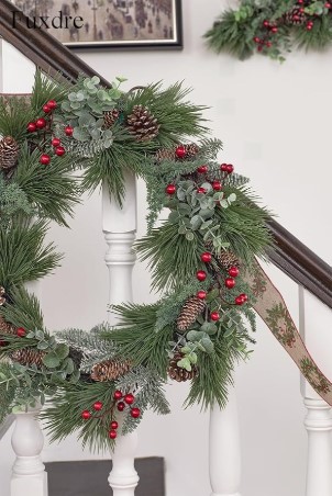 Christmas Wreath 16 Inch, Christmas Door Wreath with Pine Needles, Berry and Eucalyptus, Christmas Wreaths for Front Door Decor for Wall, Window or Mantel