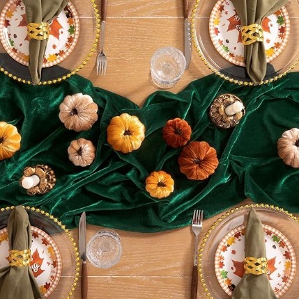 Emerald Green Velvet Table Runner Thanksgiving Fall Table Runner 20 x 120 Inch Luxurious Elegant Velvet Fabric Fall Decorations for Friendsgiving Christmas Dining Table Decor
