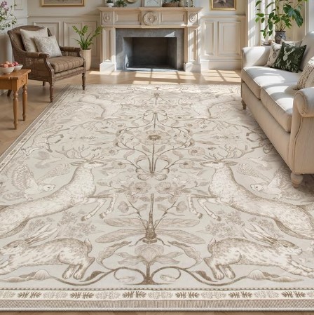 Best Washable Rugs for Homes with High Pet Traffic 4 Lahome Boho Animal Washable Rugs for Living Room 8x10, Beige Soft Rugs for Bedroom, Botanical Large Boho Non Slip Dining Room Carpet for Under Table Office Kids Playroom (8x10ft,Beige)