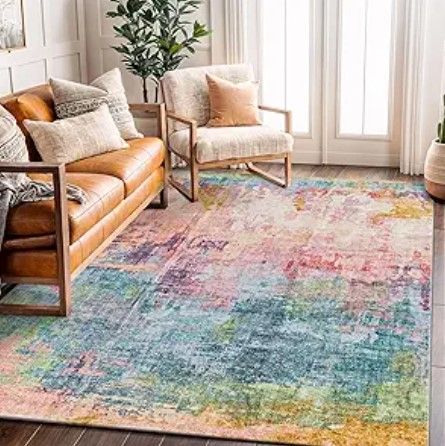 Best Washable Rugs for Homes with High Pet Traffic 6 Rugshop Contemporary Distressed Abstract Washable Non Slip Area Rug 5' x 7' Multi