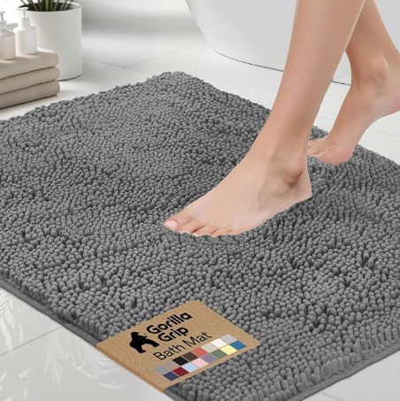 Best Washable Rugs for Homes with High Pet Traffic 7 GORILLA GRIP Bath Rug Mat, Thick Soft Absorbent Chenille, Quick Dry Microfiber Mats, Rubber Backing Washable Shower Floor Rugs, US Designed Bathroom Bathmat Home Decor Accessories, 24x17, Grey