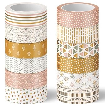 Whaline 12 Rolls Boho Geometry Washi Tape Abstract Geometric Washi Tape Assorted Doodle Masking Decorative Tape for Scrapbook Journal DIY Art Craft Gift Wrapping Supplies
