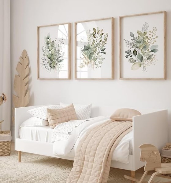 Joocrise Watercolor Botanical Wall Art Set of 3 Boho Floral Canvas Wall Decor Prints Sage Green Wildflower Wall Art Modern Flower Pictures Botanical Painting for Bedroom Bathroom 16x24 Inch Unframed