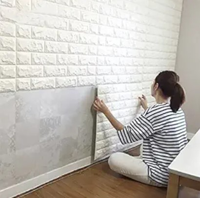 10PCS 3D Brick Wall Stickers, PE Foam Self-Adhesive Wallpaper Removable and Waterproof Art Wall Tiles for Bedroom Living Room Background TV Decor