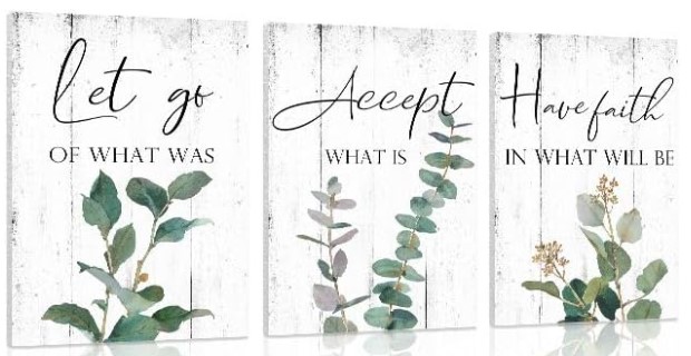 Inspirational Quotes Office Wall Art: Let Go Accept Have Faith 3 Piece Motivational Posters Boho Eucalyptus Picture Print Home Decor for Bedroom Bathroom 12x16"