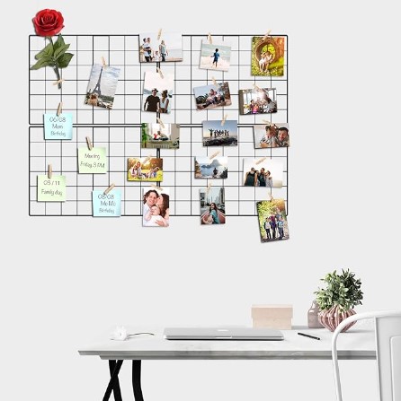 Wire Wall Grid Panel for Photo Display, DIY Iron Picture Frames Collage for Hanging Wall Decor, Foldable Multi Pictures Organizer with 12 Clips, 28'' X 22'' Inch. (2 Pack)