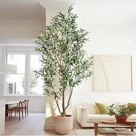 Best Realistic Faux Olive Trees for an Upscale Interior 6 6FT Artificial Olive Tree with Realistic Leaves & Natural Trunk, Faux Silk Olive Plant in White Planter, Tall Fake Tree for Modern Home Office Living Room Entryway Corner Decor, Maintenance Free