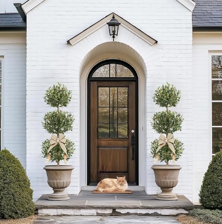 Best Realistic Faux Olive Trees for an Upscale Interior 7 5FT Artificial Olive Triple Ball Topiary Trees with Moss & Inner Pot,