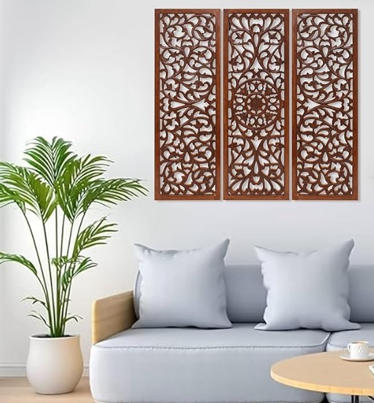 Bedding Craft Carved Wood Wall Décor Art,Wall Panel, Wood Wall Art,Wooden Wall Art,Wood Wall Panel,Wall Art Wooden Décor,Wooden Wall Décor 36x36 inch Natural Burnt