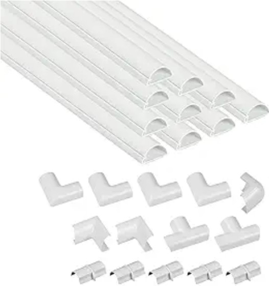 D-Line 157in Cord Cover Kit, Self-Adhesive Wire Hiders, Paintable Cable Raceway to Hide Wires on Wall, Electrical Cable Management - 10x 15.7 Lengths & 19 Accessories - 1.18" (W) x 0.59" (H) - White