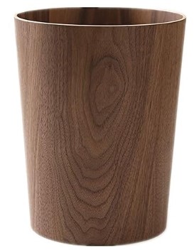 2.3 Gallons Wood Trash Can Wastebasket for Home or Office, Japanese-style natural wood Round Wastebasket, Lightweight, Sturdy for Under Desk, Kitchen, Bedroom, Den, Hotel, or Kids Room (Dark Wood-A)