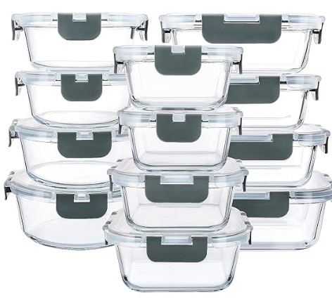 M MCIRCO 24-Piece Glass Food Storage Containers with Upgraded Snap Locking Lids,Glass Meal Prep Containers Set - Airtight Lunch Containers, Microwave, Oven, Freezer and Dishwasher