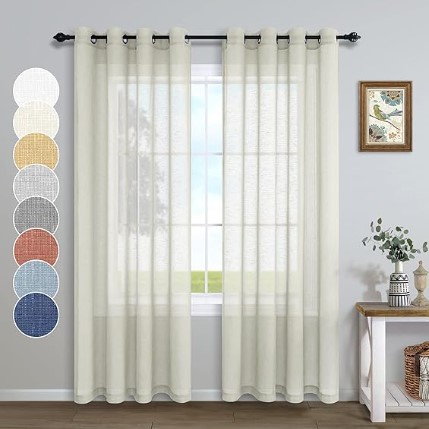 Beige Curtains 84 Inches Long for Bedroom Decor 2 Panels Set Grommet Natural Light Filtering Lightweight Neutral Semi Sheer Linen Look Curtain for Living Room Dining Sand Beach 52x84 Inch Length Cream