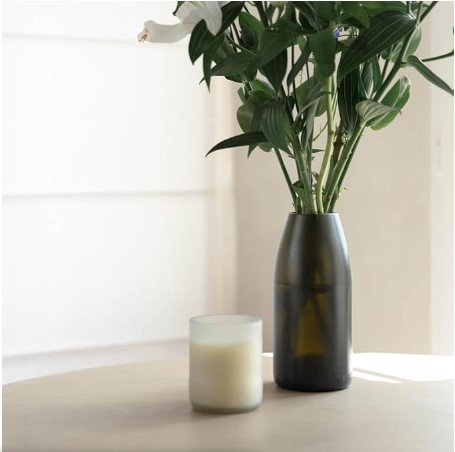 IWAS Upcycled Green Glass Vase Made from Champagne Bottles | Matte Finish | Sustainable and Upcycled Home Decor