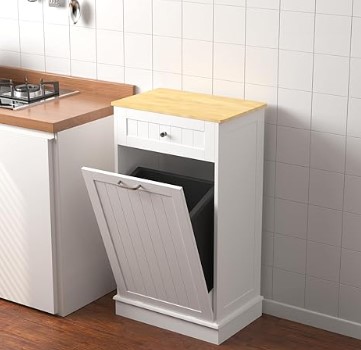 MXSUNH Tilt Out Trash Can Cabinet Hidden Wooden 10 Gallon Trash Cabinet Garbage Can Cabinet for Kitchen,Dining Room,Living Room(White)