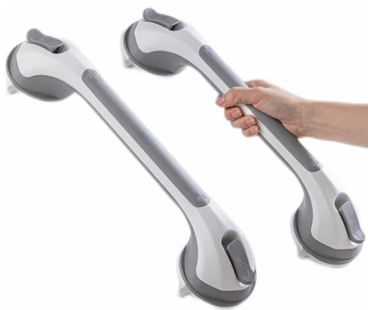 TAILI Shower Grab Bar 2 Pack Suction Grab Bars for Bathtubs and Showers, Heavy Duty Shower Handle Removable Shower Handrails for Seniors and Elderly, Bathroom Safety Grip No Drilling Waterproof, Grey