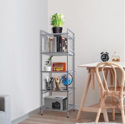 GIOTORENT 5-Wire Standing Storage Shelf, Metal Shelving Unit Pantry Rack for Laundry Kitchen Bathroom Organizer(Silver)