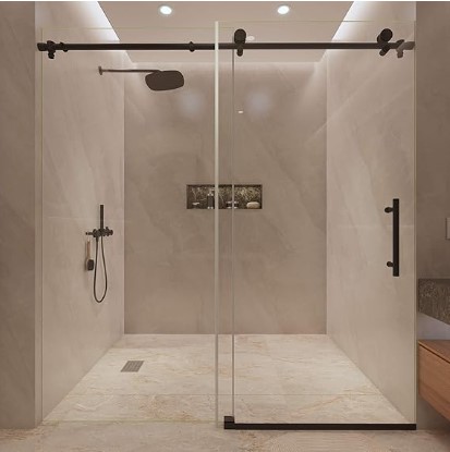 Matte Black Shower Door for Walk in Shower 56-60 inch W x 62 inch H, Sliding Bathroom Door with Smooth Door Closing,3/8 (9.5mm) Murano Lux