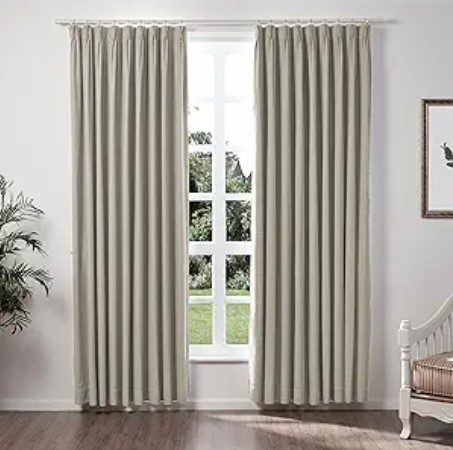 TWOPAGES Burlywood Pinch Pleated Drape 84 Inch Length Linen Blackout Curtain for Bedroom, Full Light Blocking Thermal Insulated Curtain Window Treatment (1 Panel, W26 x L84)