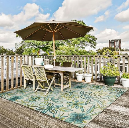 DECOMALL BLODWEN Indoor Outdoor Rugs, Floral Botanical Leaf Tropical Area Rug for Bedroom Livingroom Deck Backyard Balcony Patio,Green 6"x9"