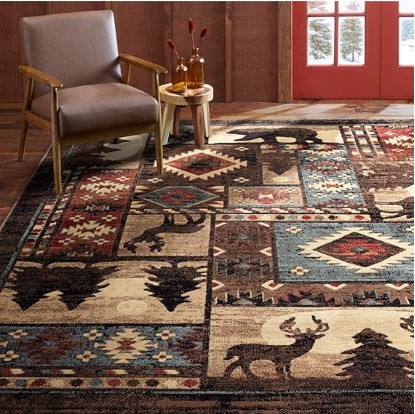 Home Dynamix Buffalo Bear Rustic Area Rug, Brown/Red, 7'10"x10'5", Rectangular