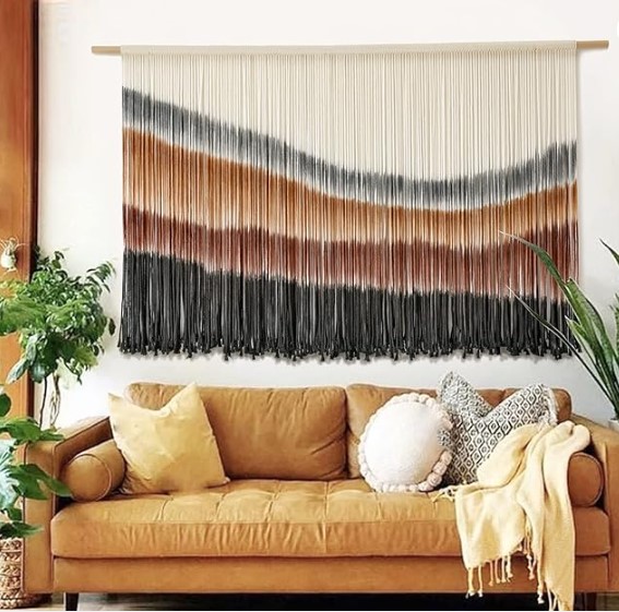 Flber Macrame Wall Hanging Macrame Wall Decor Large-Scale Tie-Dye Tapestry Living Home Room Wall Decor 57" Wx 35" L