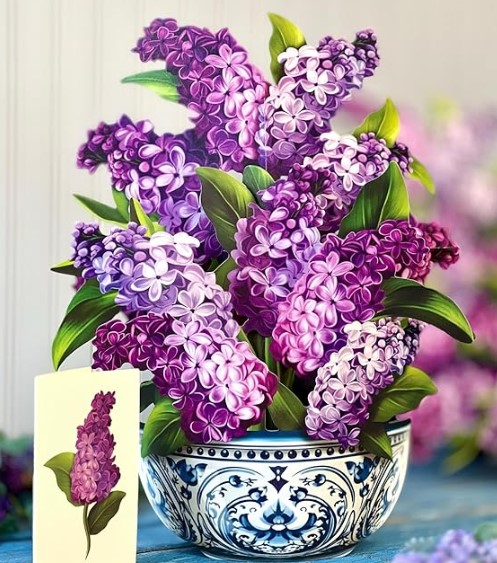 Freshcut Paper Pop Up Cards, Paper Flower Bouquet 3D Popup Greeting Cards with Note Card & Envelope, Birthday Card, Anniversary Card, Get Well Gifts for Women, 14" Garden Lilacs