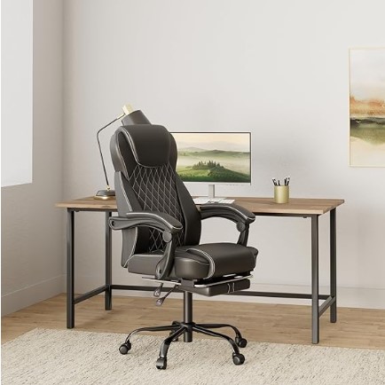 Office Chair, Big and Tall Office Chair with Foot Rest Ergonomic Office Chair Home Office Desk Chairs Reclining High Back Leather Chair with Lumbar Support(Black)