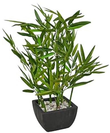 Westcharm 18 inch Faux Bamboo Plant - Lush Artificial Bamboo in Black Polyresin Pot with Decorative River Stones for Home Office Kitchen Living Room Countertop Mantel