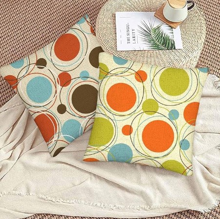 Colorful Art Throw Pillow Covers Set of 2,Retro Abstract Mid Century Modern Geometric Circle Decorative Pillow Case Home/Car Decor 18X18 Inches Two Pillowcases