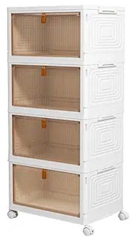 4 Tier Plastic Storage Bins with Lid 23QT, Stackable Storage Containers with Wheels, Folding Storage Boxes, Stackable Storage Bins, Closet Organizers and Storage for Living Room,Office,Dorm