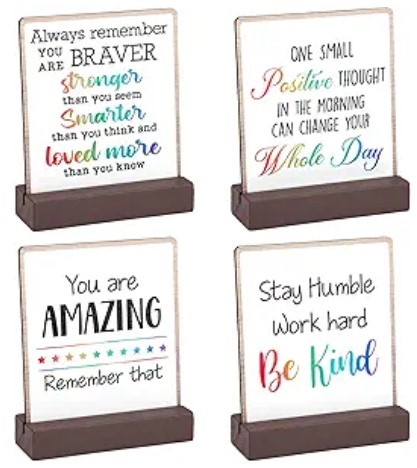 4 Pieces Inspirational Quotes Bible Desk Decor Wood Block Plaque Rustic Encouragement Gifts for Women Motivational Desk Decor Positive Wooden Table Signs with Wooden Stand (Inspirational Style)