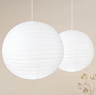 2PCS 23Inch Paper Lantern Lights, White Round Rice Paper Lamp Shades, Chinese/Japanese Paper Lantern Pendant Light for Party Decoration, Wedding, Home Decor