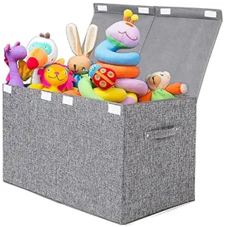 popoly Large Toy Box Chest with Lid, Collapsible Sturdy Toy Storage Organizer Boxes Bins Baskets for Kids, Boys, Girls, Nursery, Playroom, 25"x13" x16" (Linen Gray)