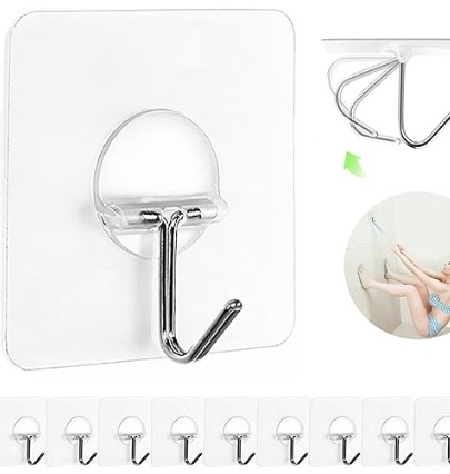 Adhesive Hooks for Hanging Heavy Duty Wall Hooks Self Adhesive Towel Coat Hooks Waterproof Transparent Hooks for Bathroom Shower Kitchen Keys Door Outdoor Home Improvement Utility Hook 12 Pack