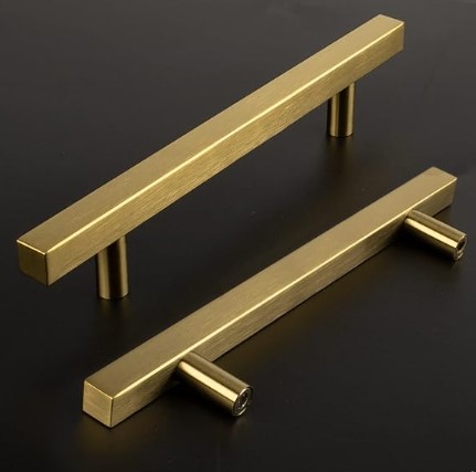 Best Brass and Gold Hardware to Elevate Generic Cabinets 4 Goldenwarm 5 Pack Gold Cabinet Handles 5"(128mm) Brushed Brass Cabinet Pulls T Bar Drawer Pulls for Kitchen Cupboard & Drawer Hardware