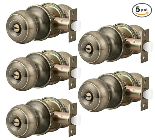 Best Brass and Gold Hardware to Elevate Generic Cabinets 6 Probrico Privacy Door Knobs Lock Interior Bedroom Bathroom Door Handle Antique Brass Round Ball Keyless Lockset 5 Pack