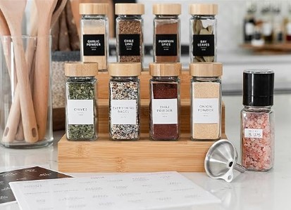 Best Airtight Storage Containers for Professional Pantries 6 SAVVY & SORTED Glass Spice Jars with Label, 24PK Bamboo Jar Spices Set 4oz, 374 Spice Labels, Pepper Grinder, Empty Herb Seasoning Containers, Funnel and Shaker Lids