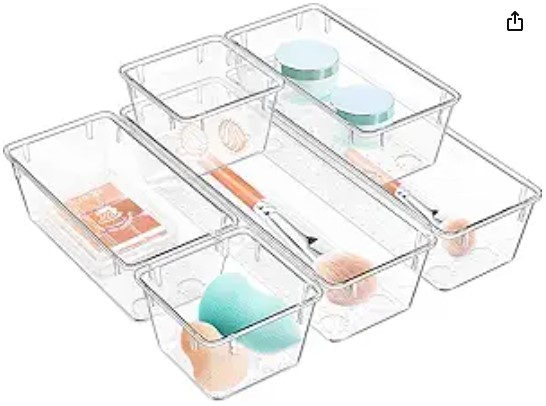 Acrylic vs. Bamboo: Which Drawer Organizer Material Wins 3 WOWBOX 6 Pack Clear Drawer Organizer Set, Acrylic Drawer Storage Trays, Storage Bins for Makeup, Cosmetics, Jewelries, Utensils, Gadgets, Office