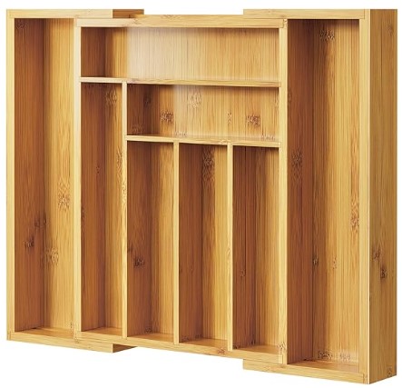 Acrylic vs. Bamboo: Which Drawer Organizer Material Wins 4 Pipishell Bamboo Expandable Silverware Drawer Organizer, Adjustable Kitchen Utensil Tray for Forks, Spoons and Knives, Wood Storage Cutlery Holder for Bedroom and Living Room