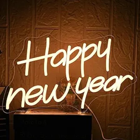 Happy New Year Neon Sign Warm New Years Eve Party LED Lights Letter Neon Signs for Wall Decor Dimmable Light up Signs for Home, Bedroom Room Winter Christmas Happy New Year Party Favor