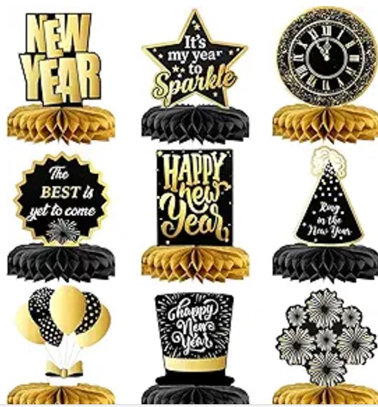 KatchOn, Huge New Years Centerpieces for Tables - Pack of 9 | New Years Table Decorations 2025, Happy New Years Decorations 2025 | New Years Eve Centerpieces for New Years Eve Party Supplies 2025