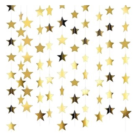 Patelai Glitter Star Garland Banner Decor, 130 Feet Bright Star Hanging Bunting Banner Backdrop for Christmas Party Decor 2025 New Year Graduation Wedding Birthday(Gold)