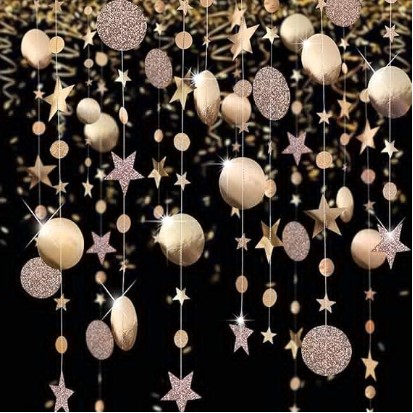 Decor365 Twinkle Star Garland Champagne Gold Party Decorations Stars Banner Ceiling Hanging Decor Streamer Backdrop for Birthday Baby Shower Christmas New Year Eve Starry Night Theme Party Supplies