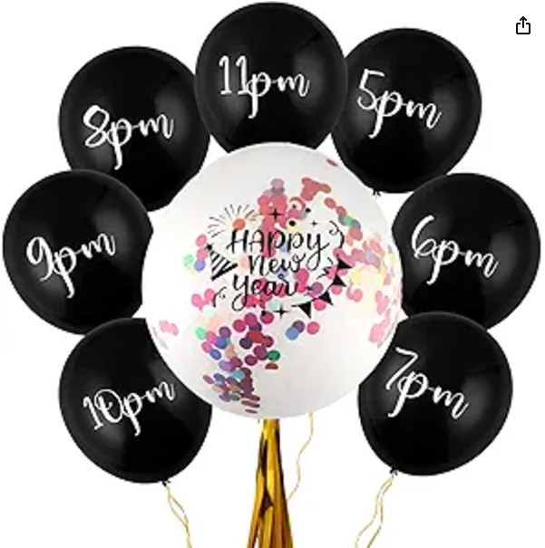 8 Pcs New Years Countdown Balloon 2025 36'' 12'' Happy New Year Eve Party Decoration Balloon Kit with Golden Ribbon and Colorful Confetti Latex New Year Party Favors Supplies