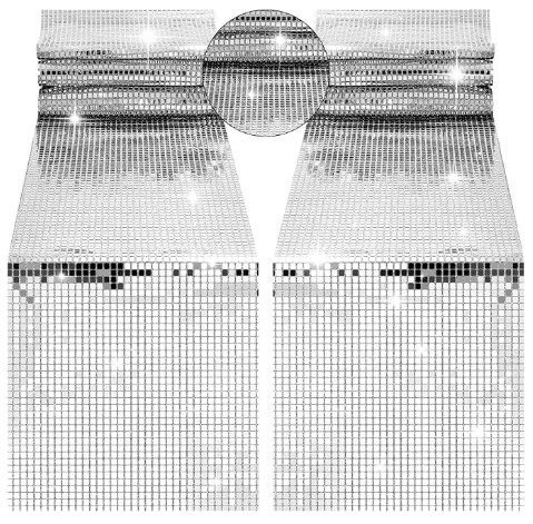 Disco Party Table Runner 14 x 72 Inch Glitter Mirror Silver Foil Table Runner Silver Sparkle Sequin Tablecloth 70s 80s Theme Disco Dance Hip Hop Party Wedding Home Decorations for Table(4 Pcs)